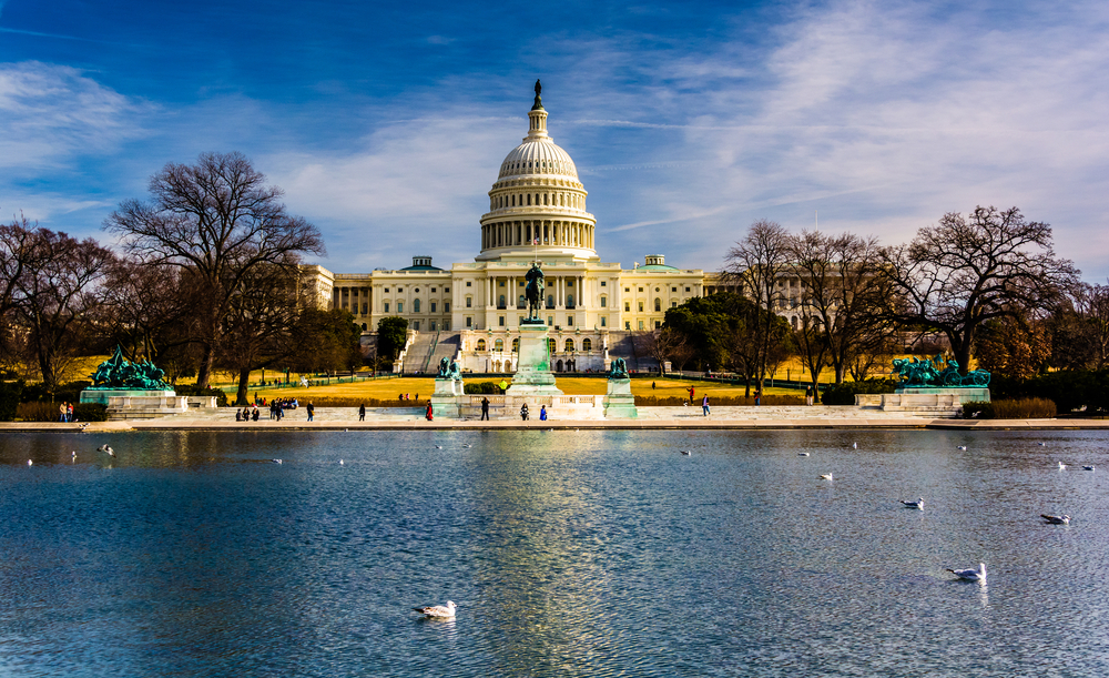 The United States Capitol and reflecting pool in Washington, DC.